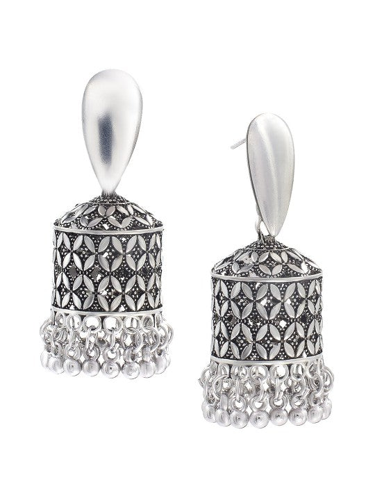 Silver Plated Dome Shaped Oxidised Jhumkas