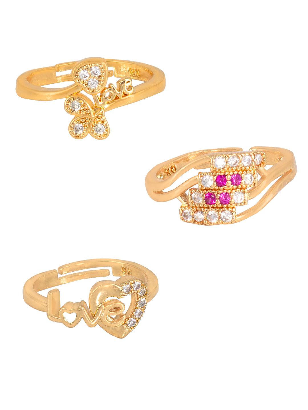 Pack of 3 AD-Studded Adjustable Ring