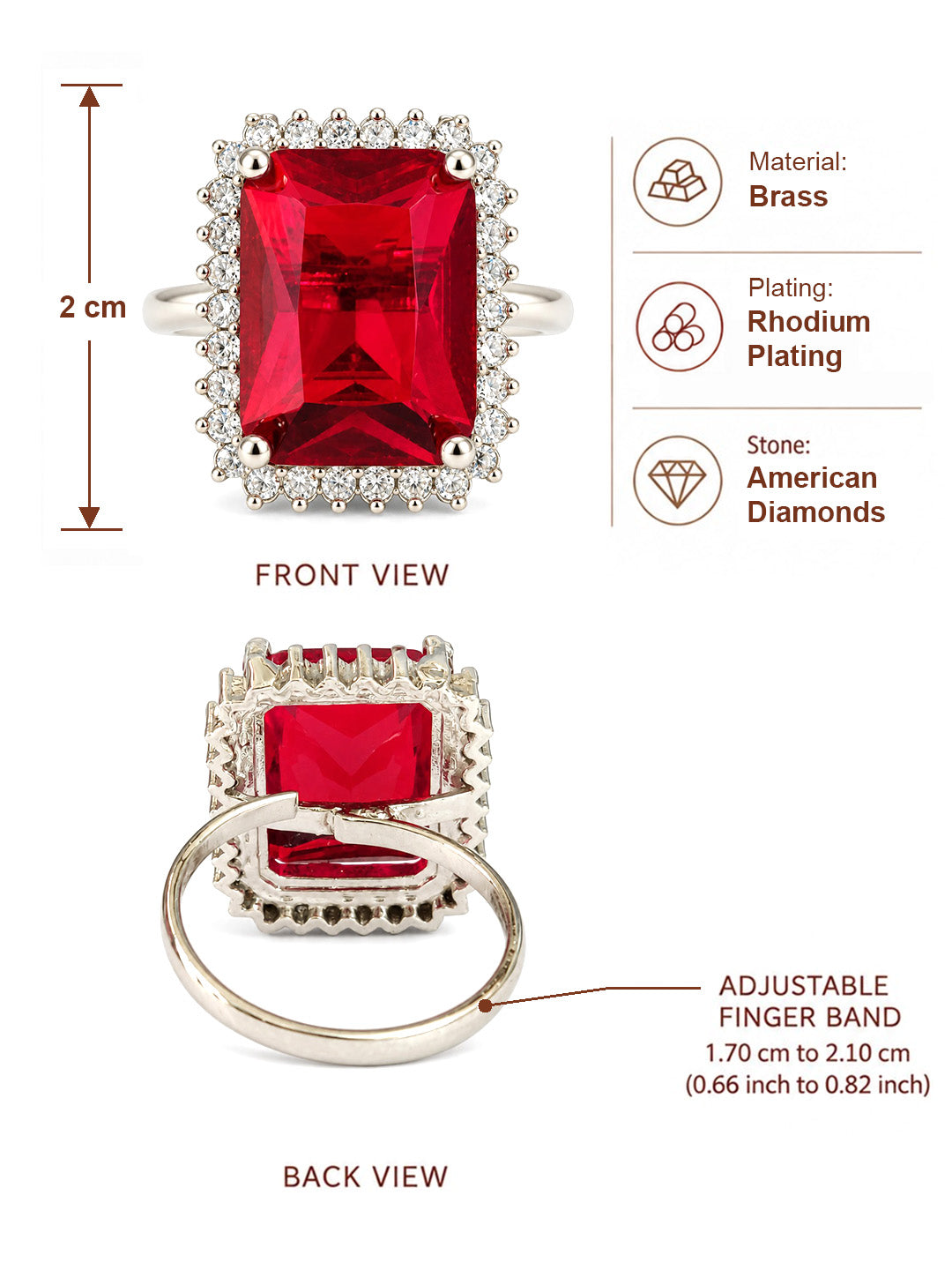 Silver Plated Red AD Finger Ring for Women