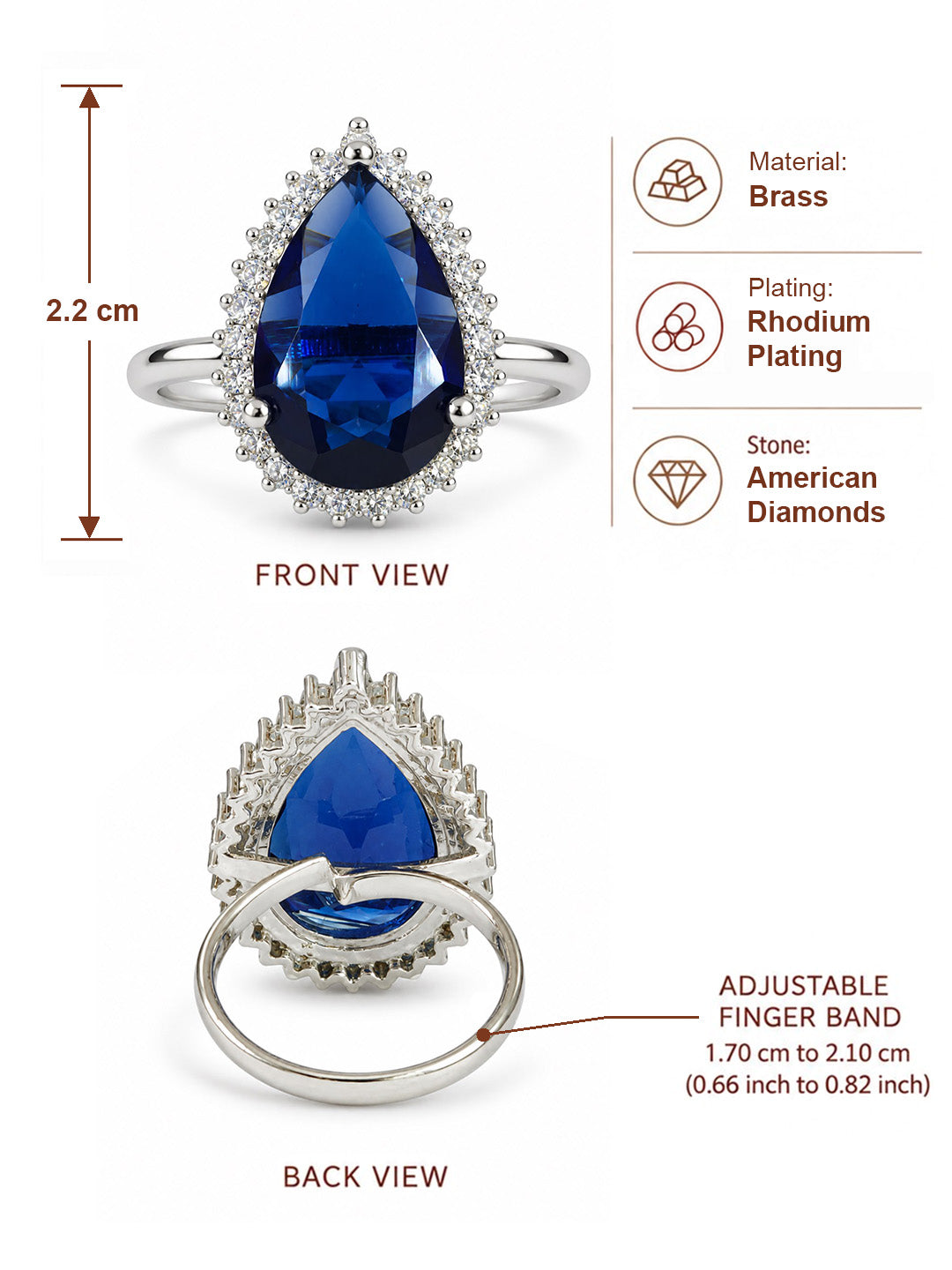 Silver Plated Blue AD Finger Ring for Women