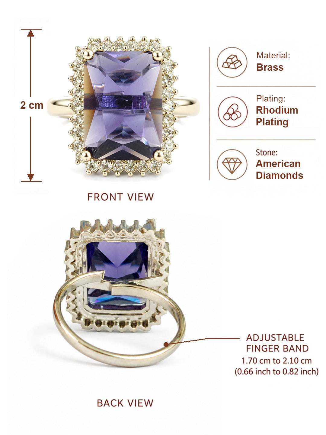 Silver Plated Purple AD Finger Ring for Women