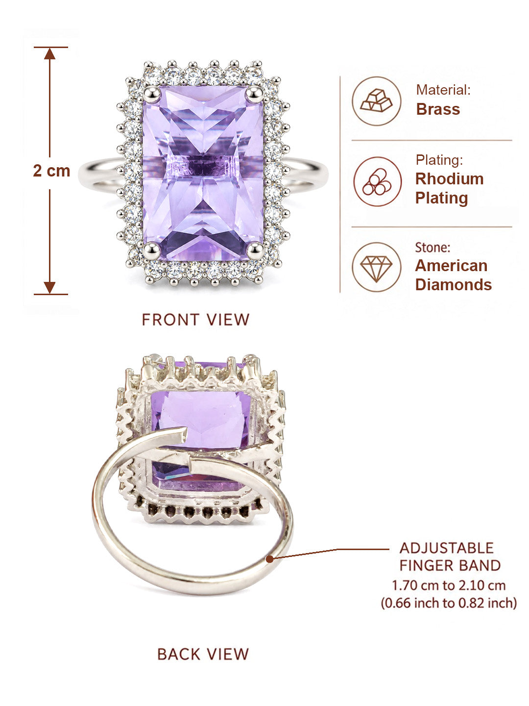 Silver Plated Lavender AD Finger Ring for Women