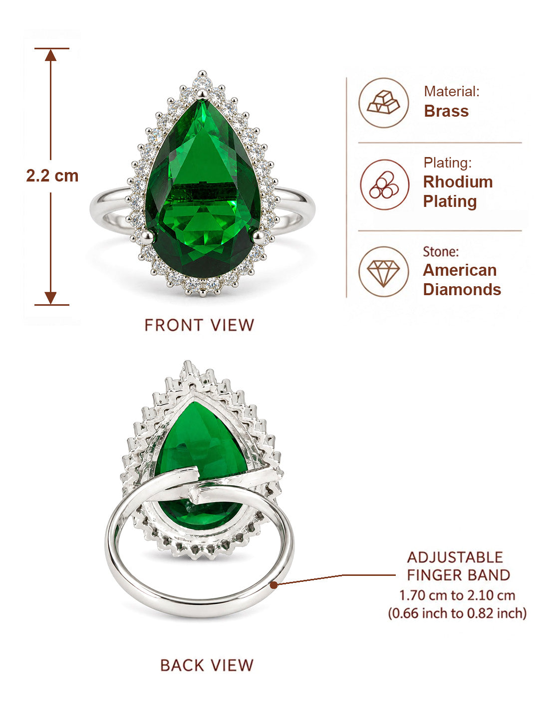 Silver Plated Green AD Finger Ring for Women