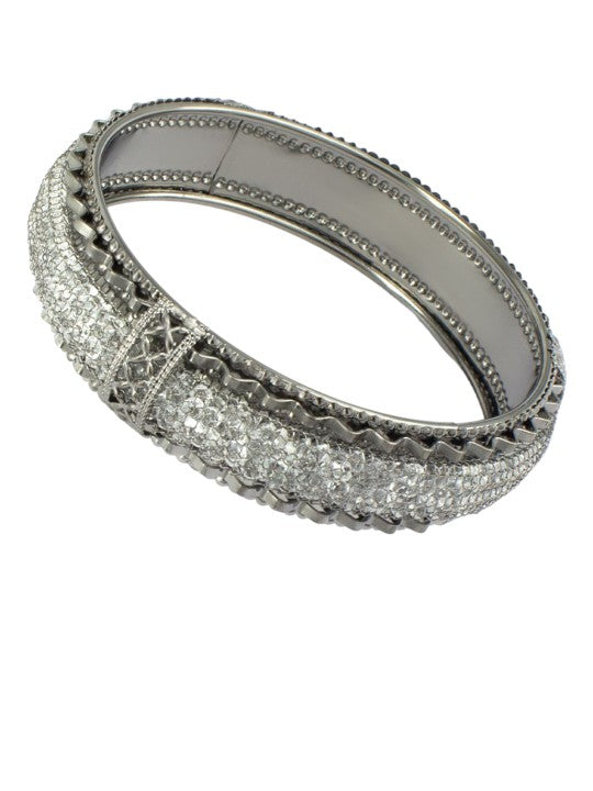 Gun Metal Crystal Beaded Bangle Set
