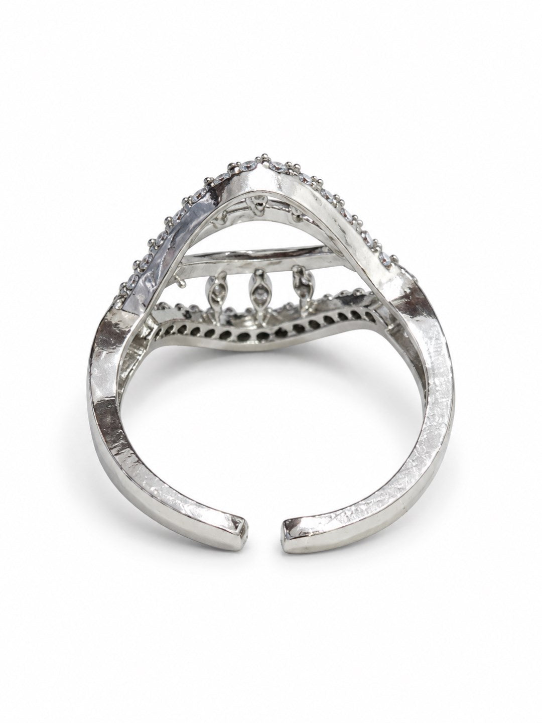 Clear Double Leaf Openwork Ring - Silver Plated