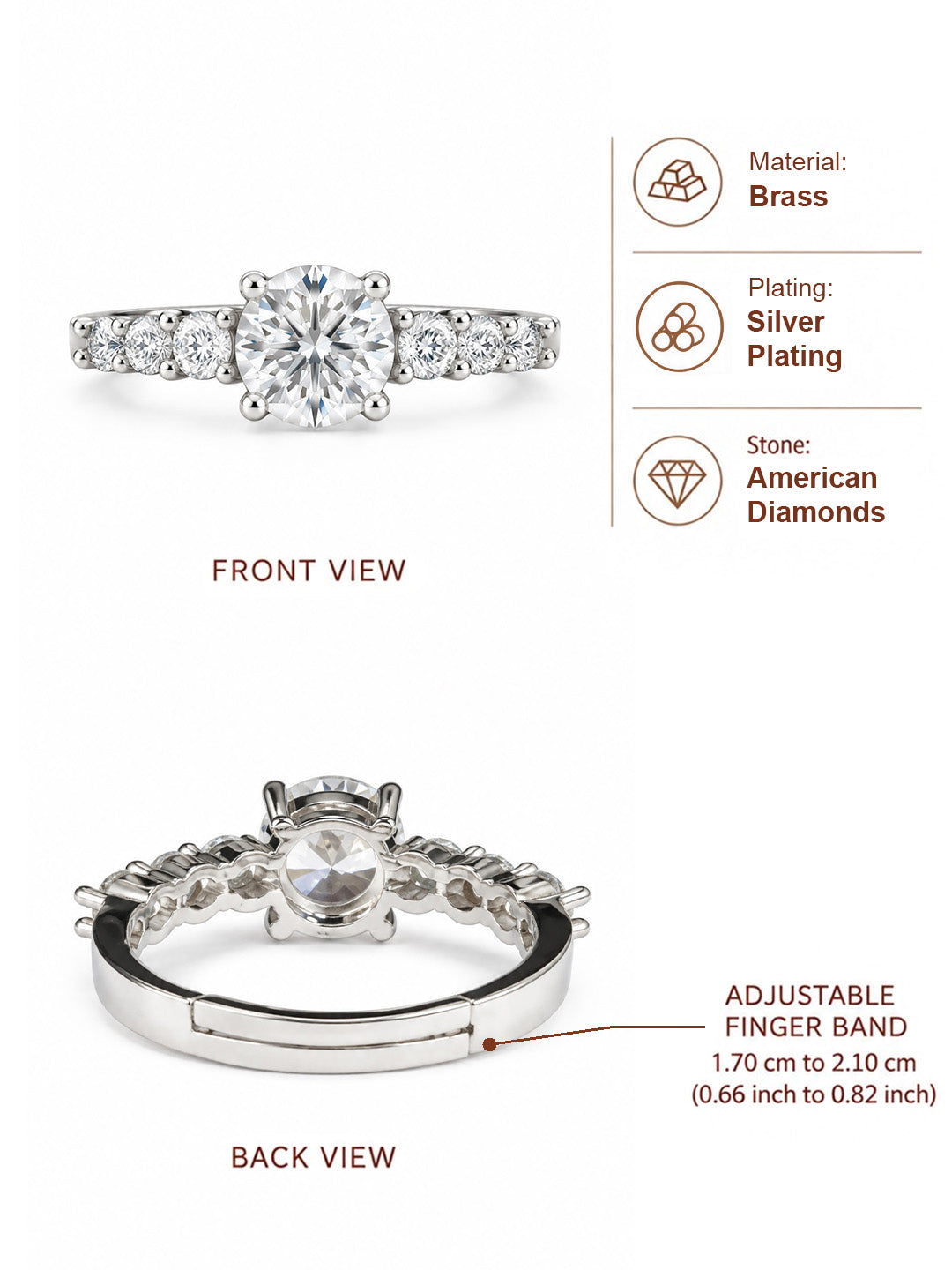 Clear Round Stone Graduated Shoulder Ring - Silver Plated, image6