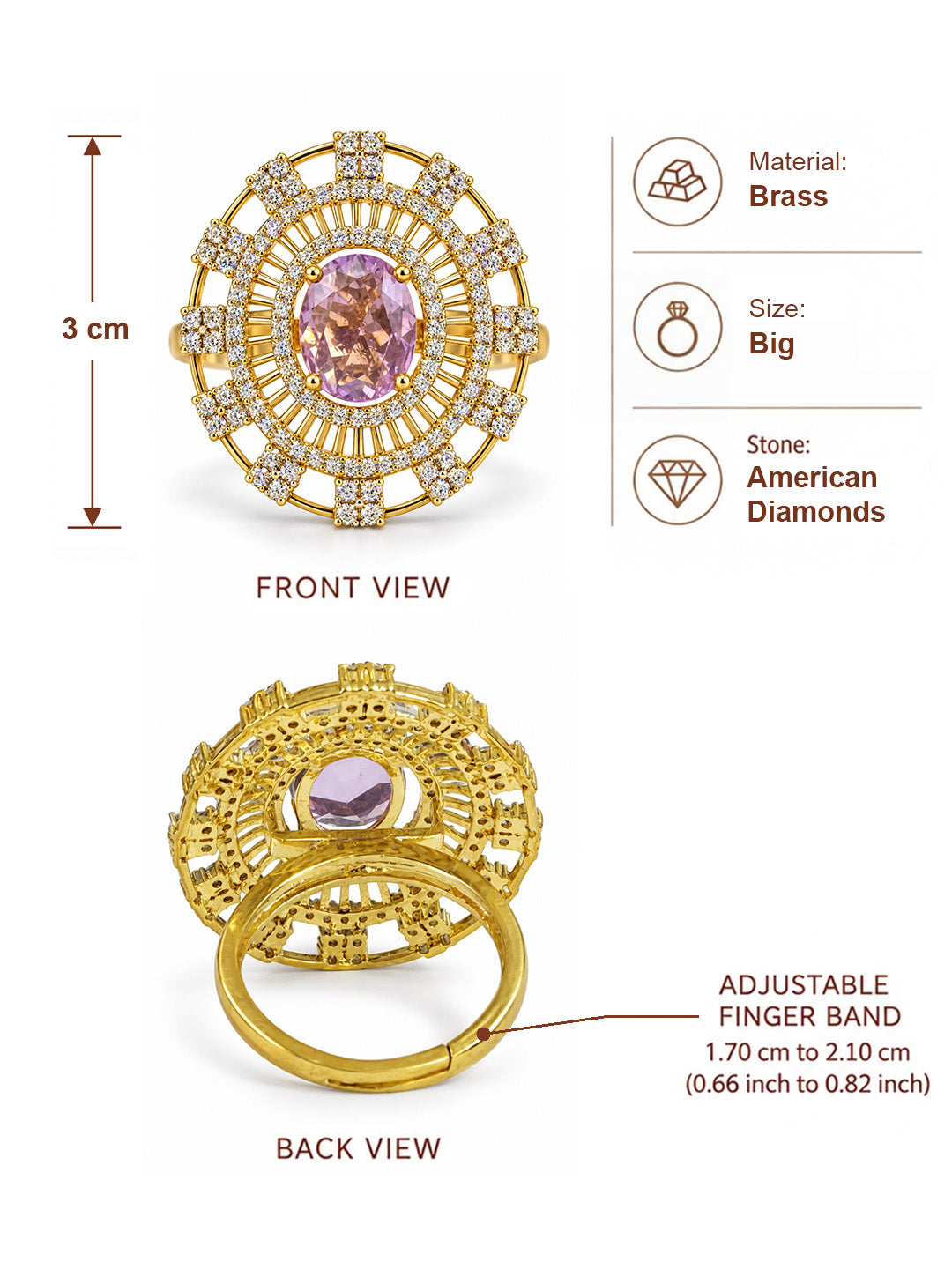 Lavender Center Stone Baguette Halo Ring - Gold Plated