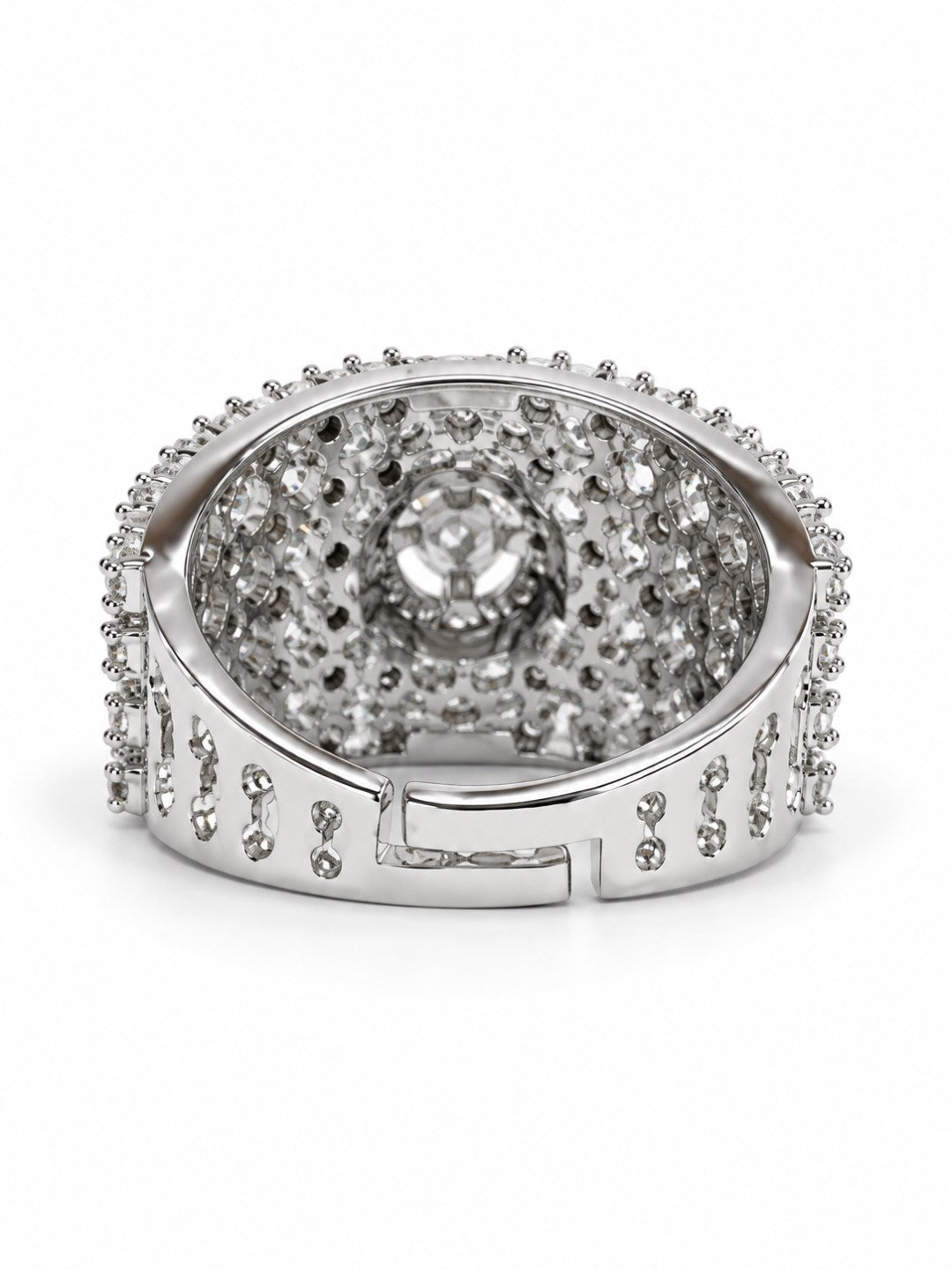 Clear Wide Pave Halo Band Ring - Silver Plated