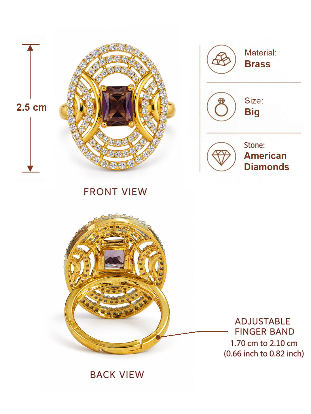 Purple Center Stone Oval Geometric Halo Ring - Gold Plated
