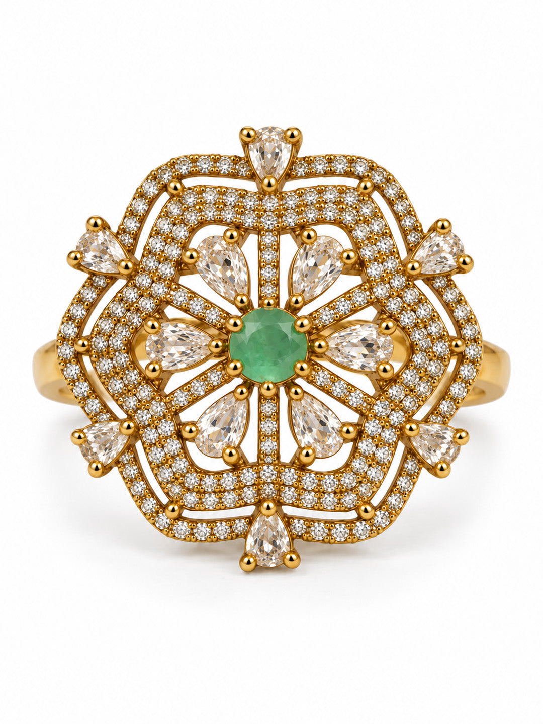 Mint Green Stone Scalloped Floral Halo Ring - Gold Plated, additional view 7