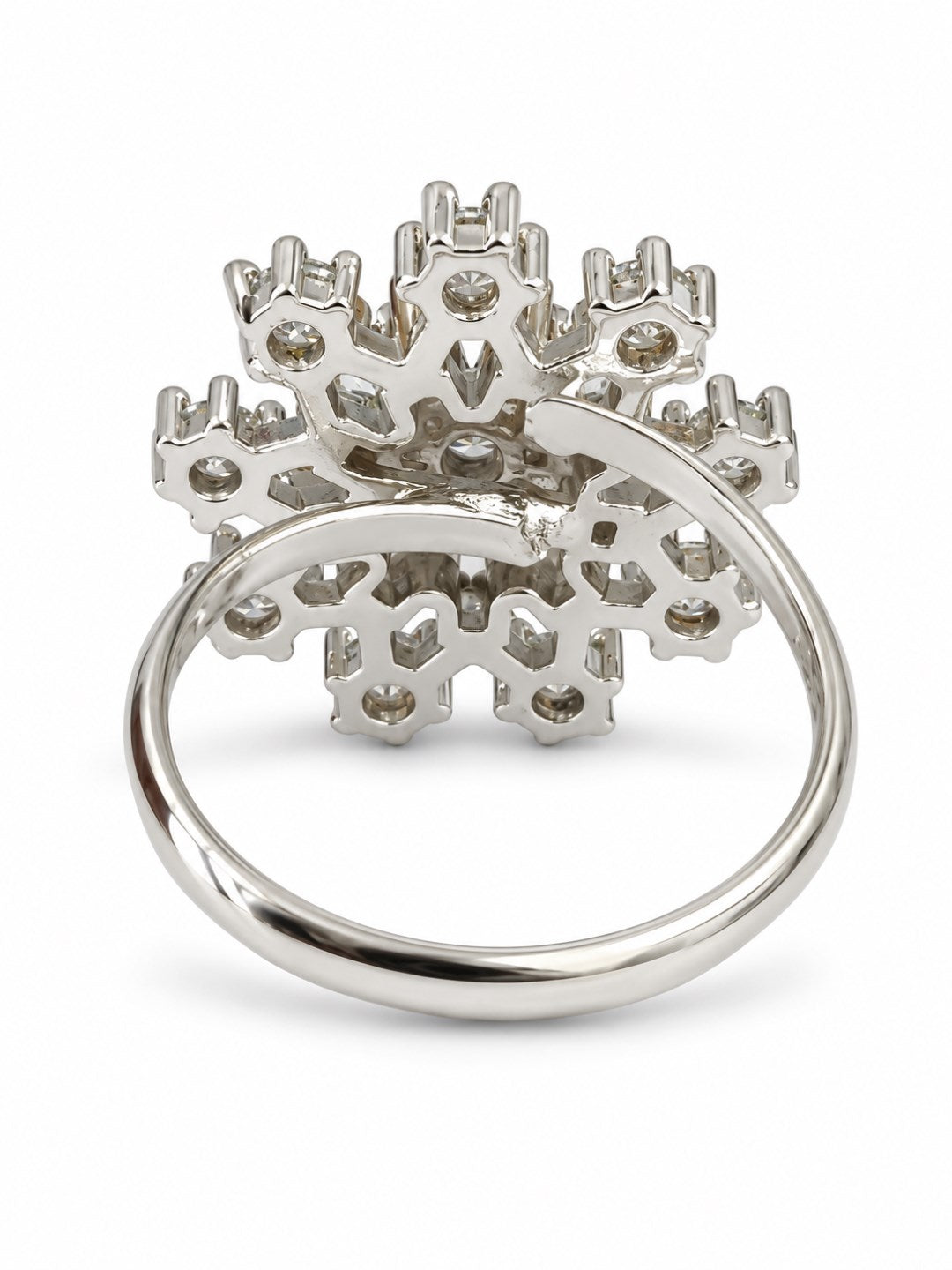 Clear Floral Starburst Ring - Silver Plated