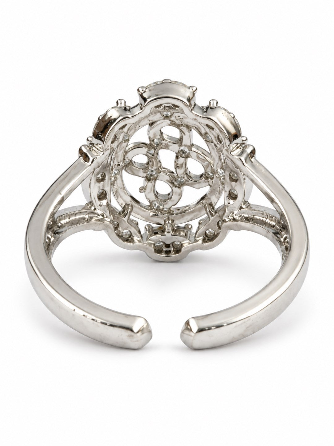 Clear Oval Halo Scroll Ring - Silver Plated