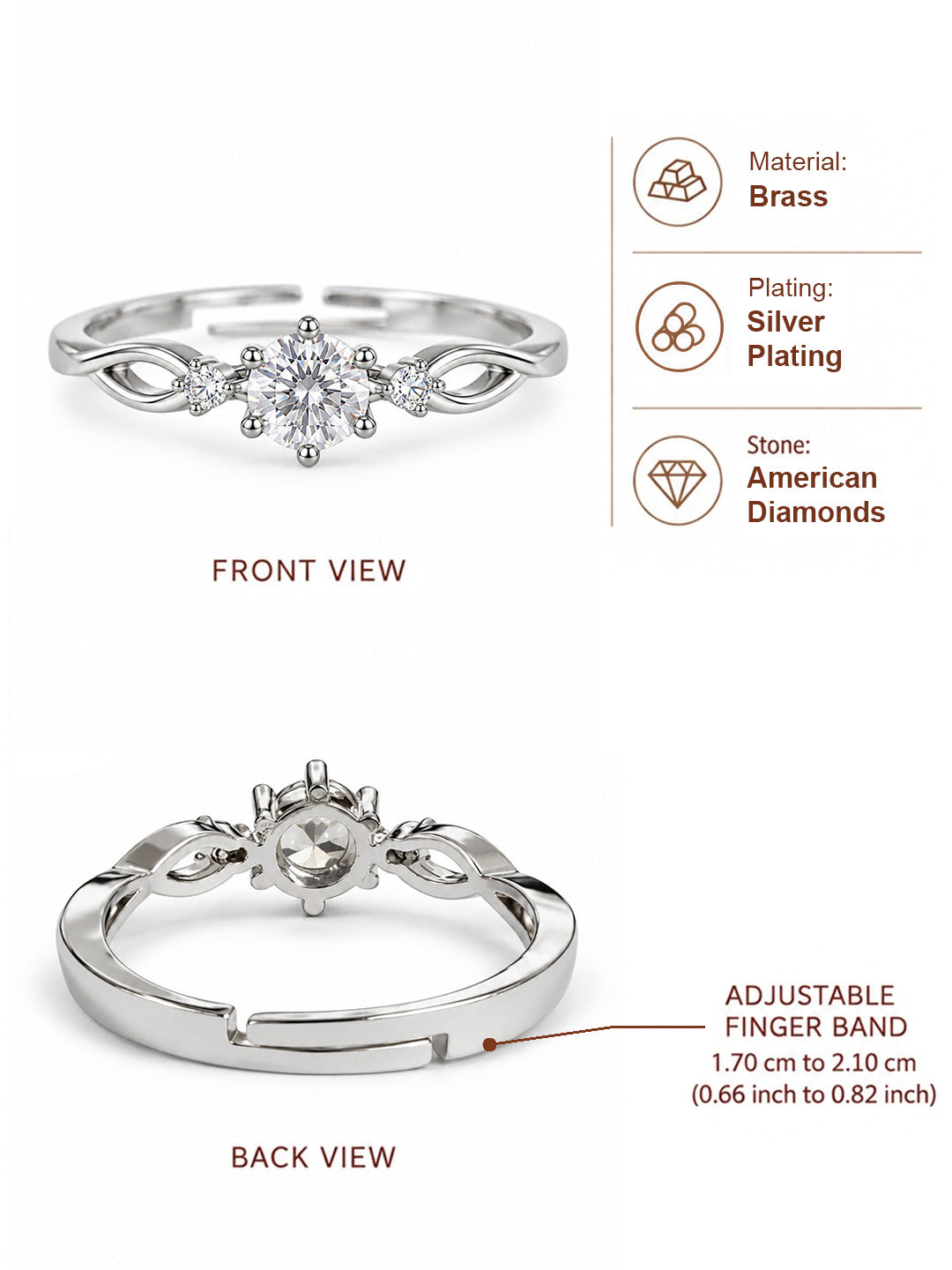 Clear Three Stone Twist Ring - Silver Plated, image6