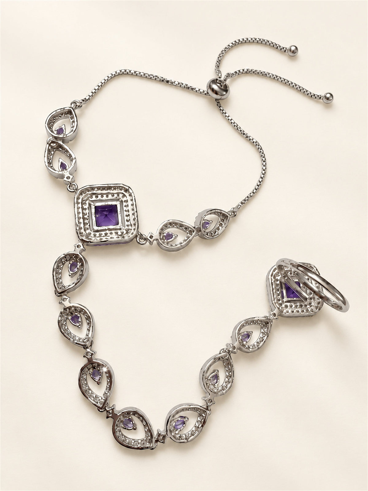 Purple silver-plated square halo and teardrop hathphool