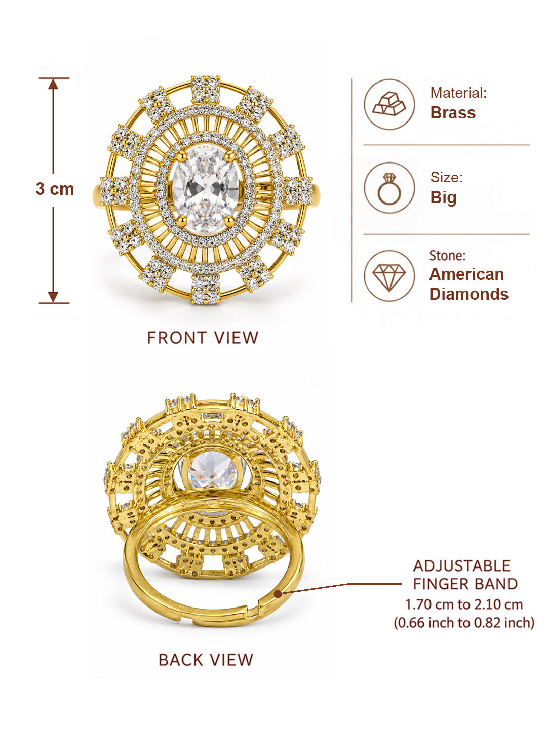 White Center Stone Baguette Halo Ring - Gold Plated
