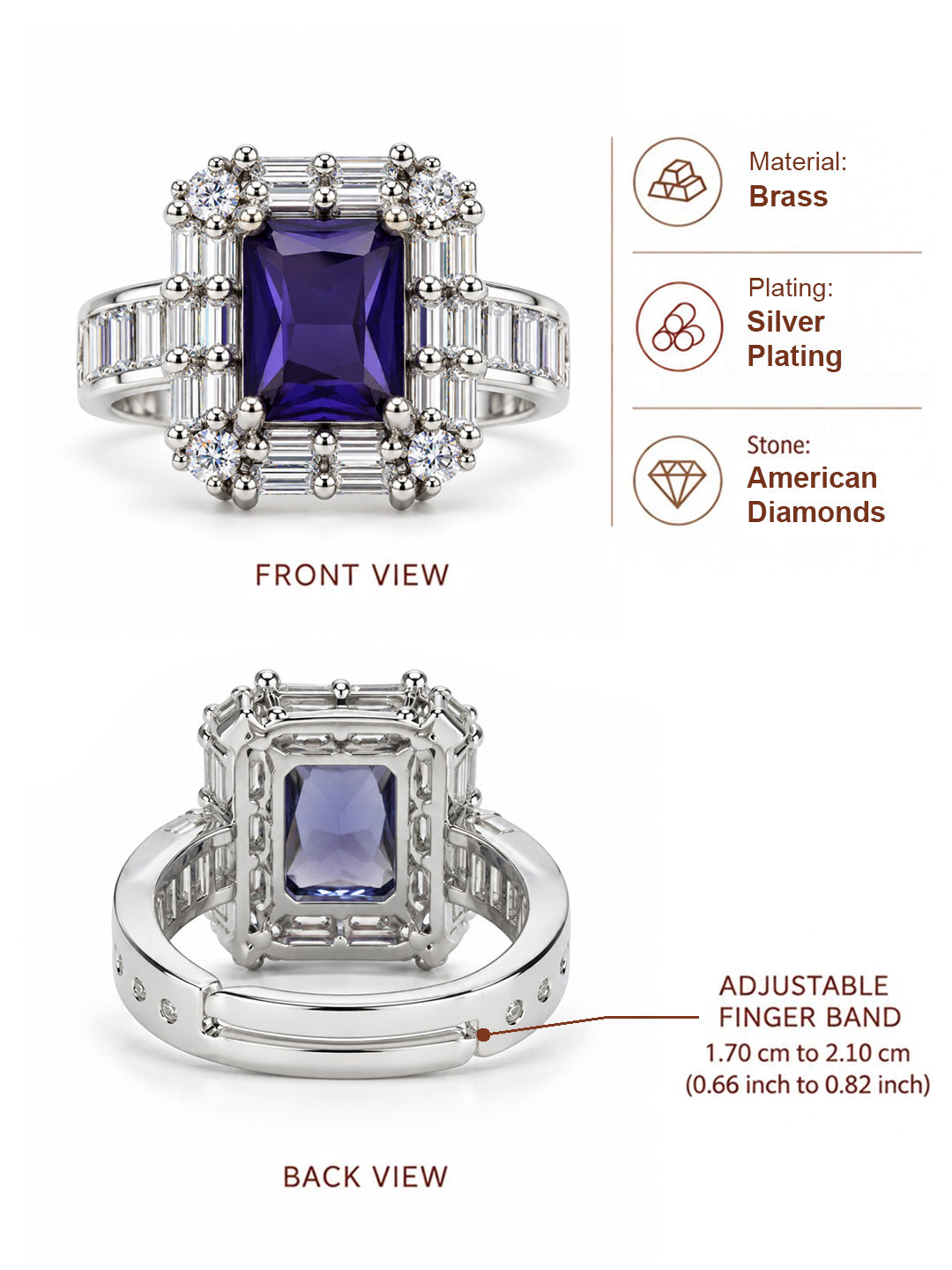Purple Center Stone Baguette Halo Ring - Silver Plated product image