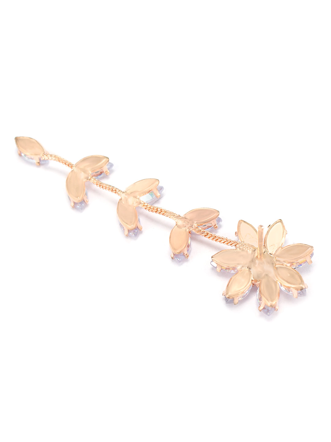 Rose Gold Plated CZ Studded Floral Drop Earrings
