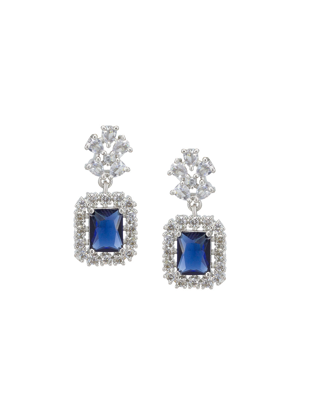 Rhodium-Plated Blue American Diamond Studded Jewellery Set