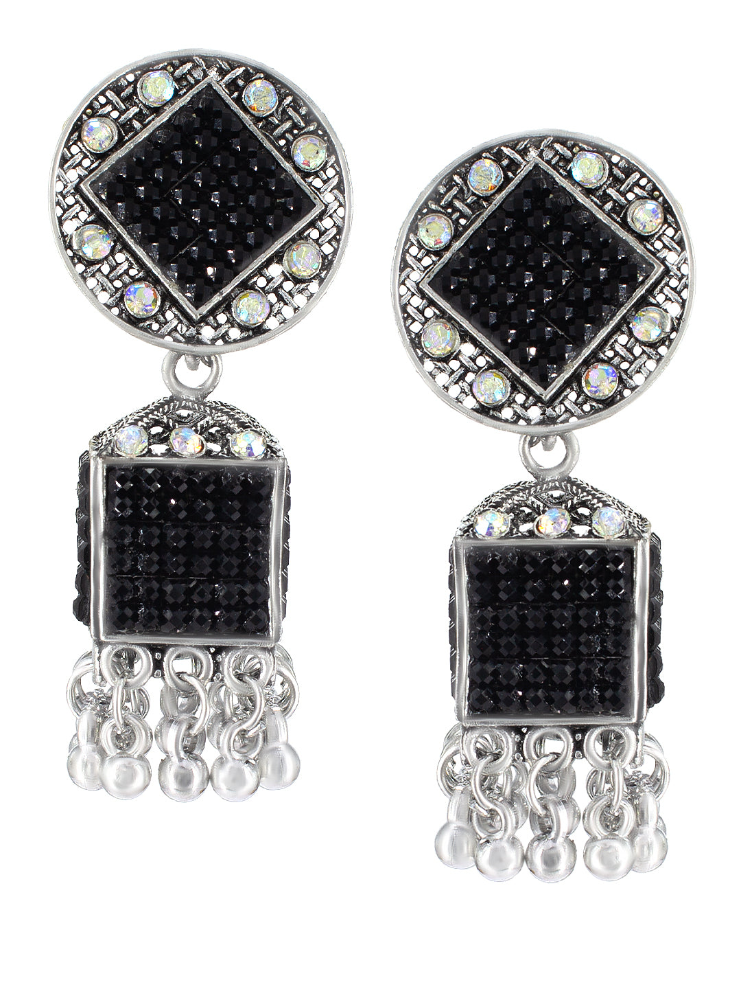 Oxidized Black Square Jhumka Earrings