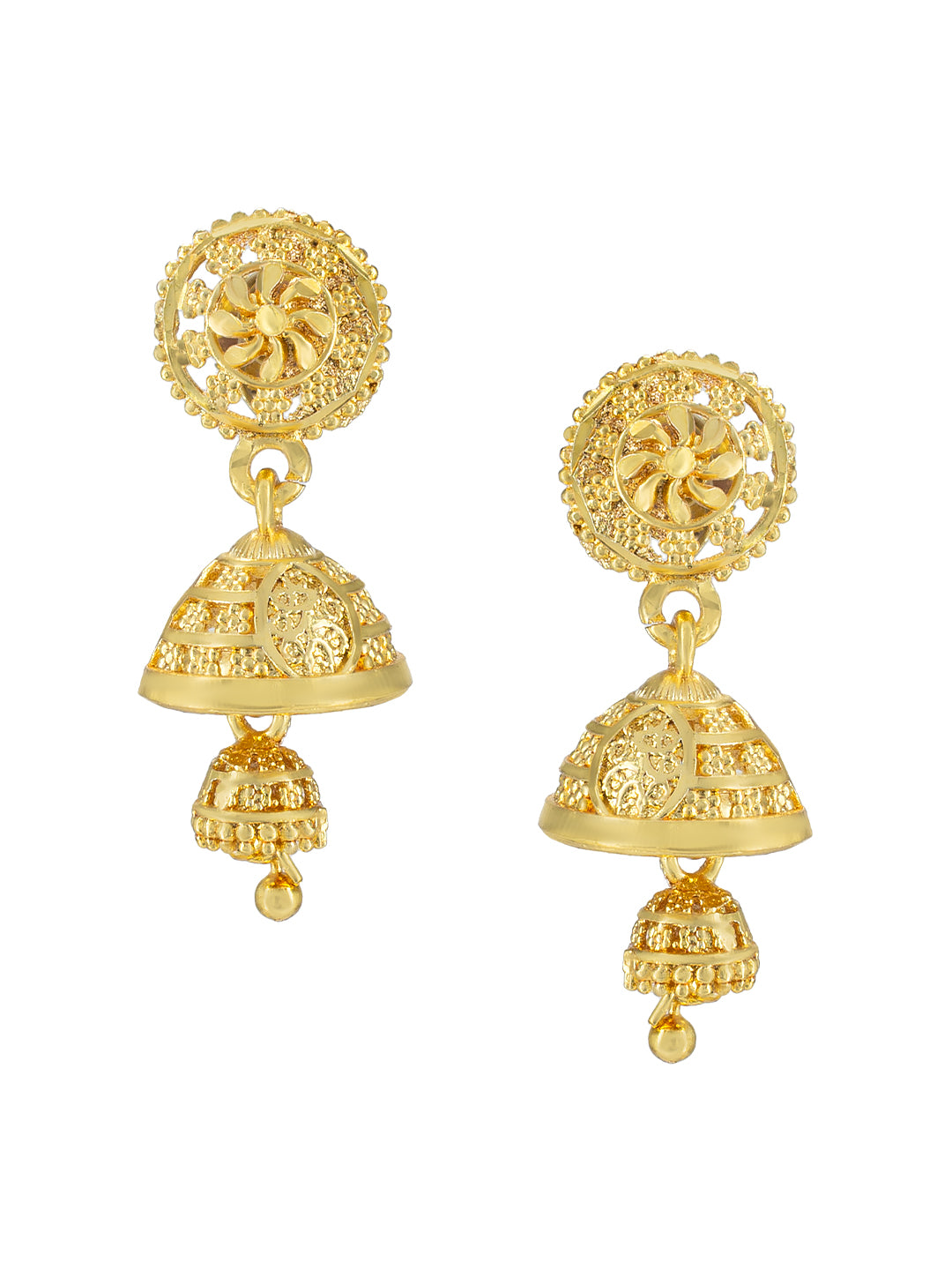 Gold Plated Floral Jhumka Earrings