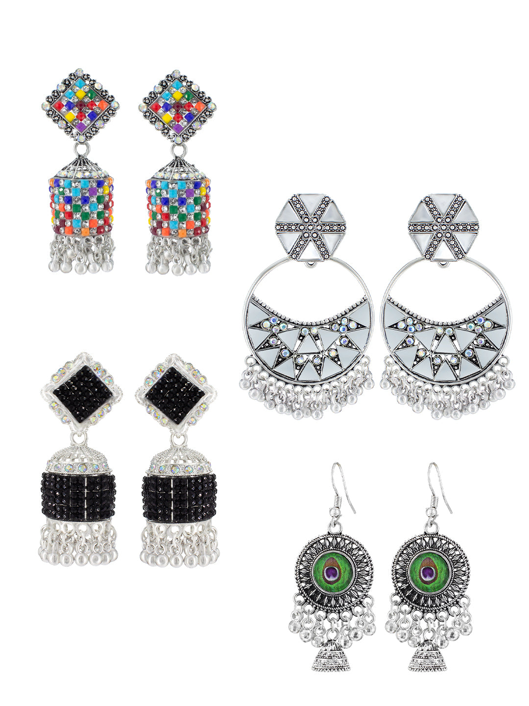 Pack of 4 Oxidized Jhumka Earrings