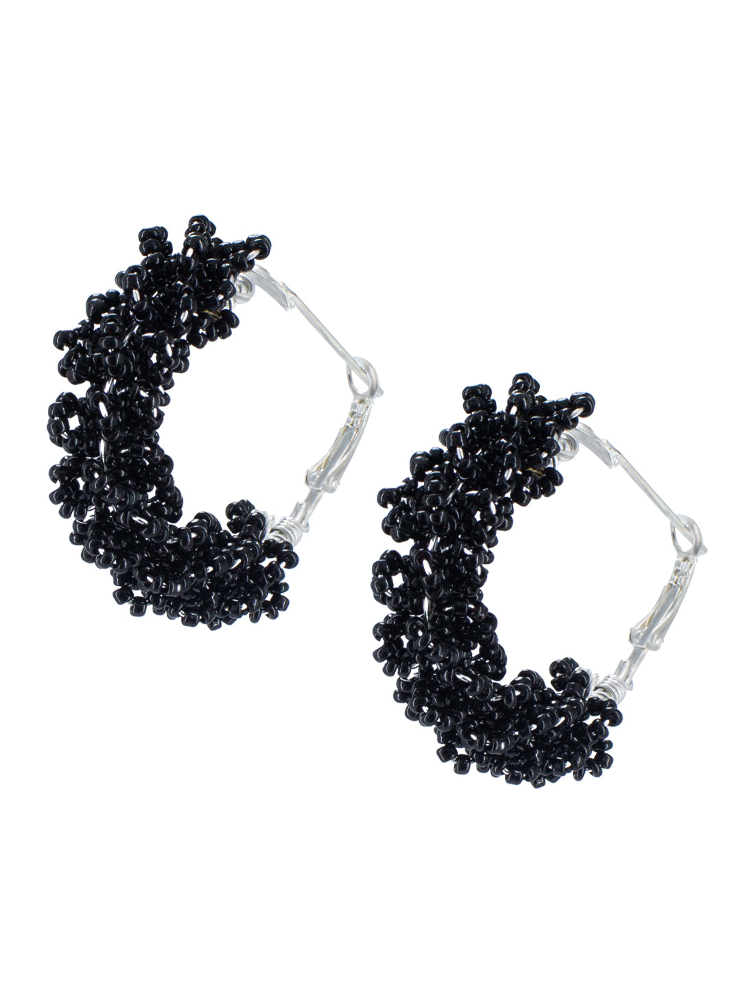 Black Beaded Hoop Earrings