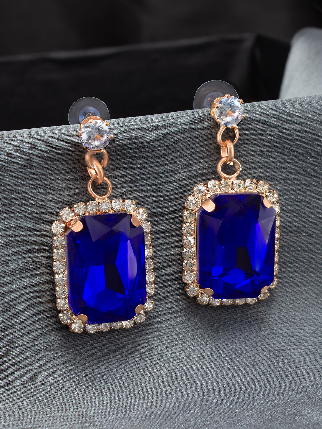 Blue Crystal Stone Square Drop Earrings
