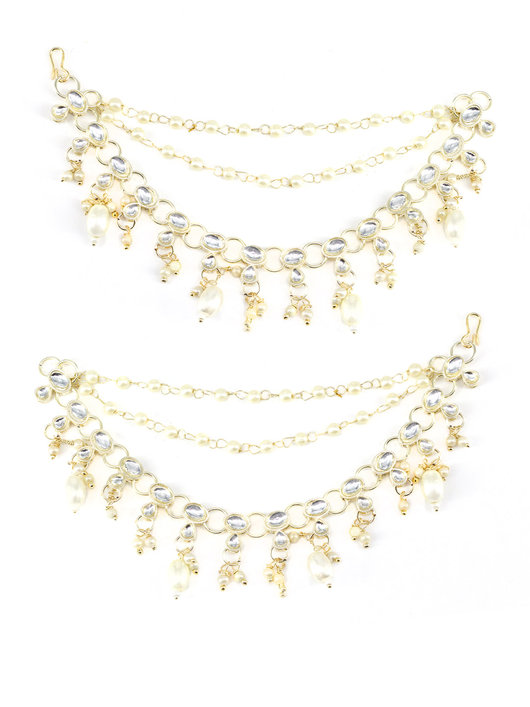 Artificial Stones & Beads Studded 3 Layered Ear Chain