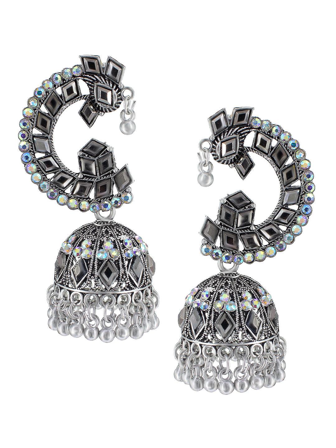 Oxidized Peacock Jhumka Earrings