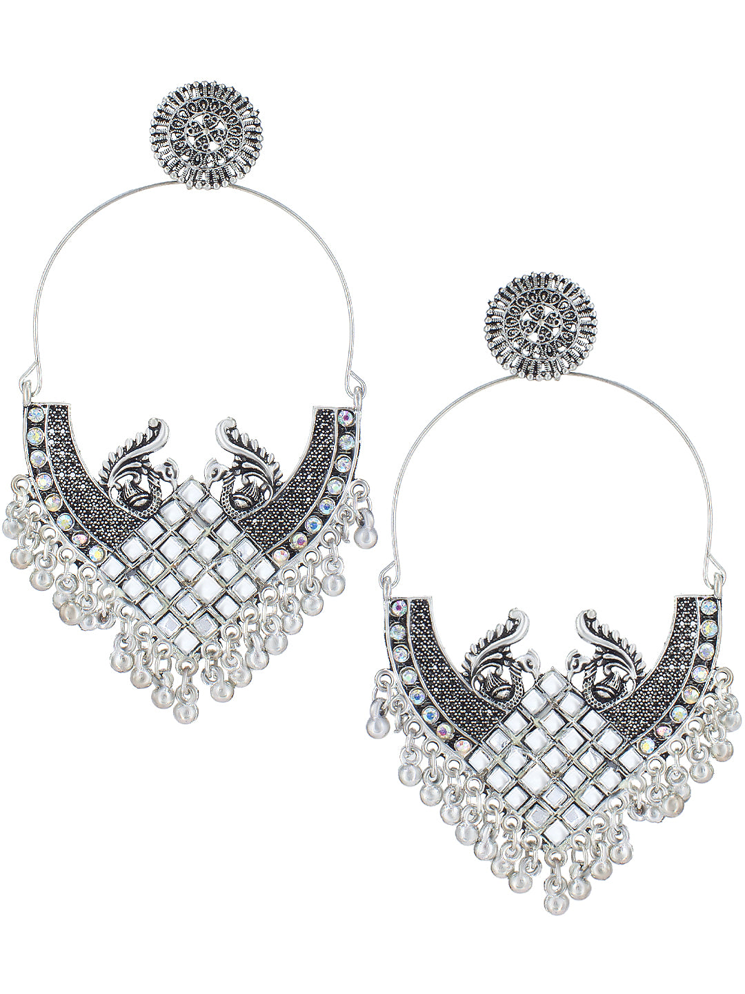 Oxidized Floral Peacock Chandbaali Earrings