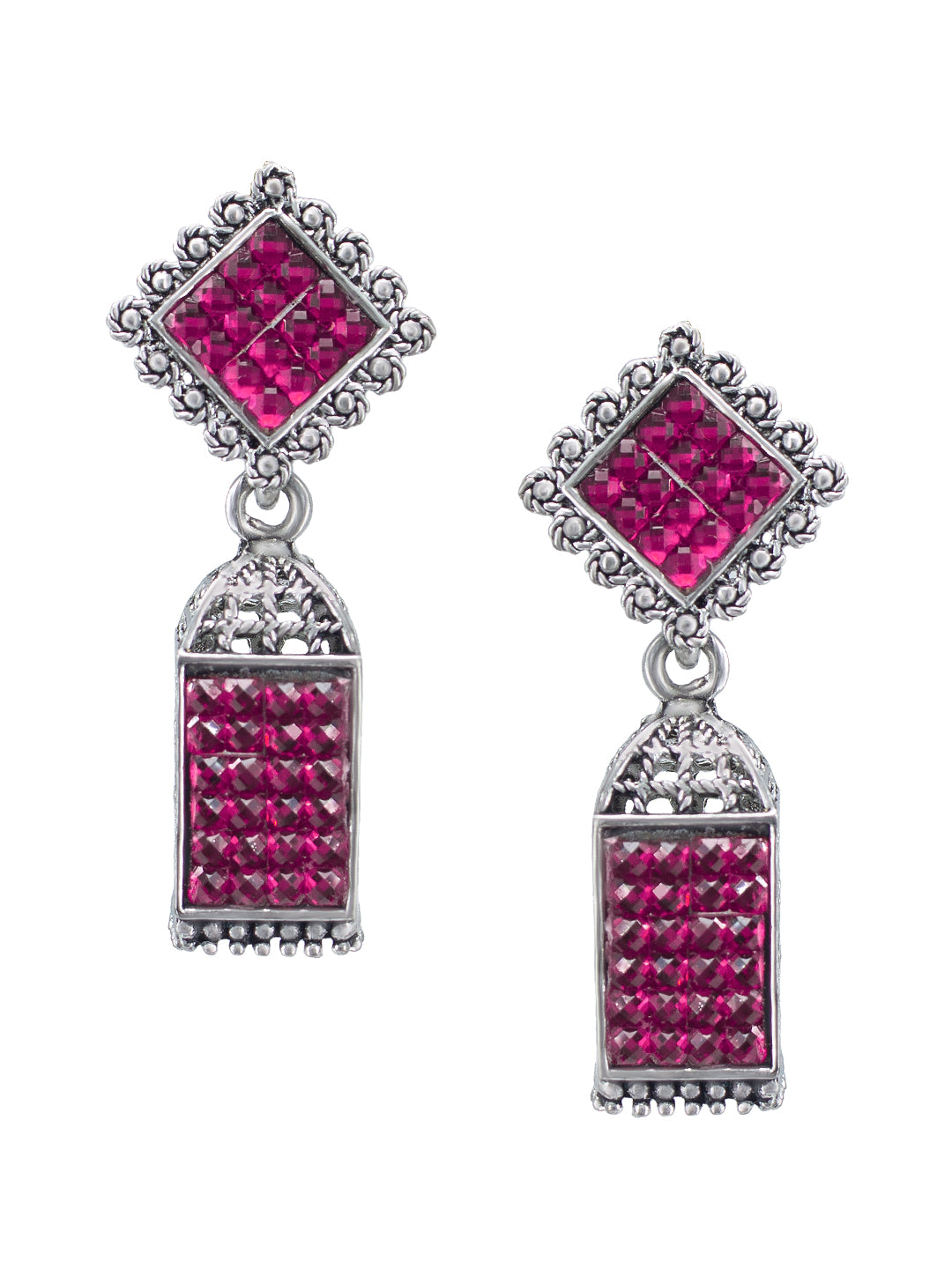 Pink Square Drop Earrings