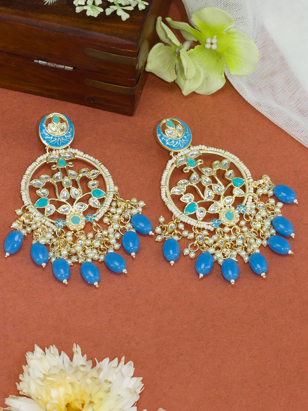 Gold Plated Artificial Stones Beads Studded Drop Earrings – PRIVIU
