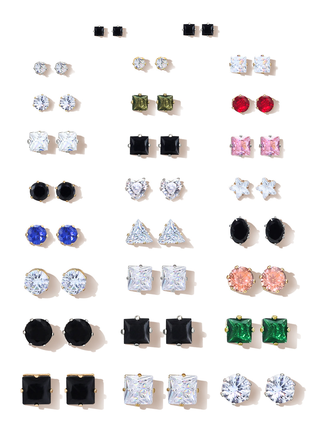 Pack of 26 Multicolour Geometric AD Stud Earrings
