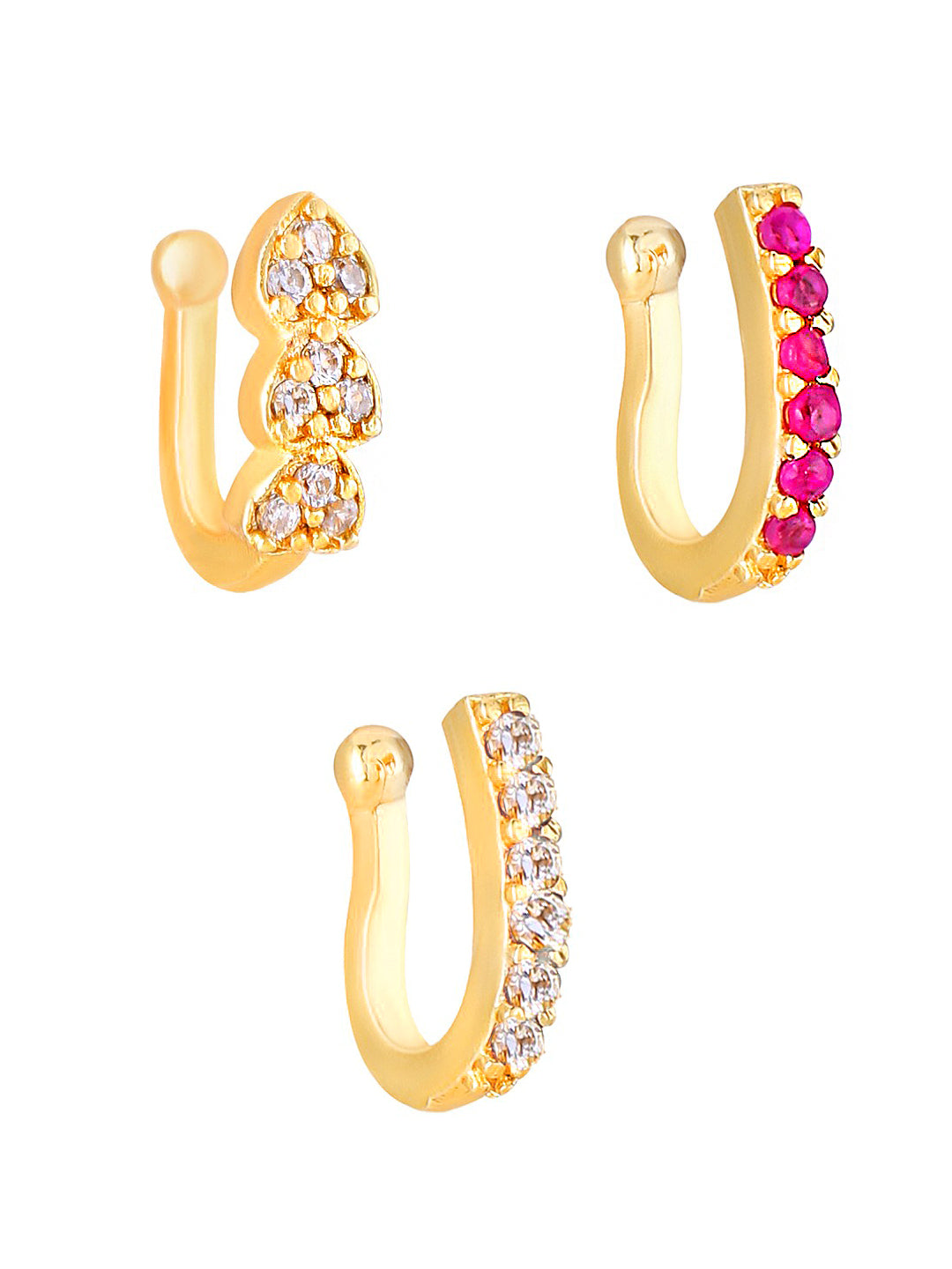 Pack of Three Gold-Plated AD Studded Nosepins