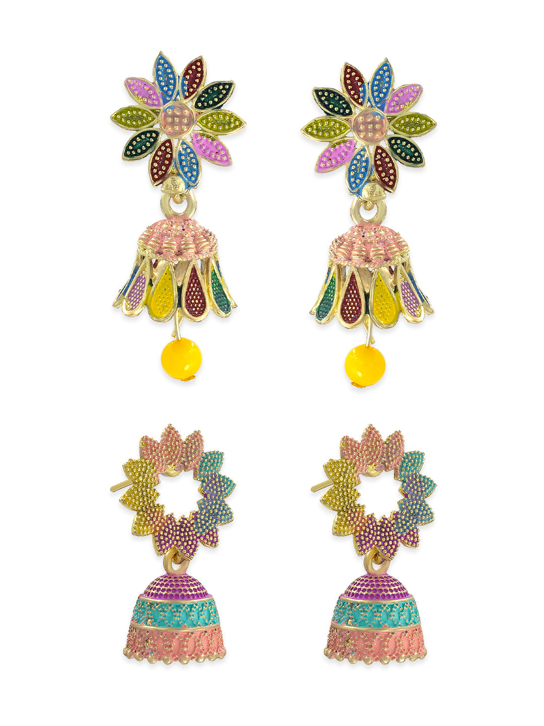 Pack of 2 Multicolor Floral Jhumki Earrings