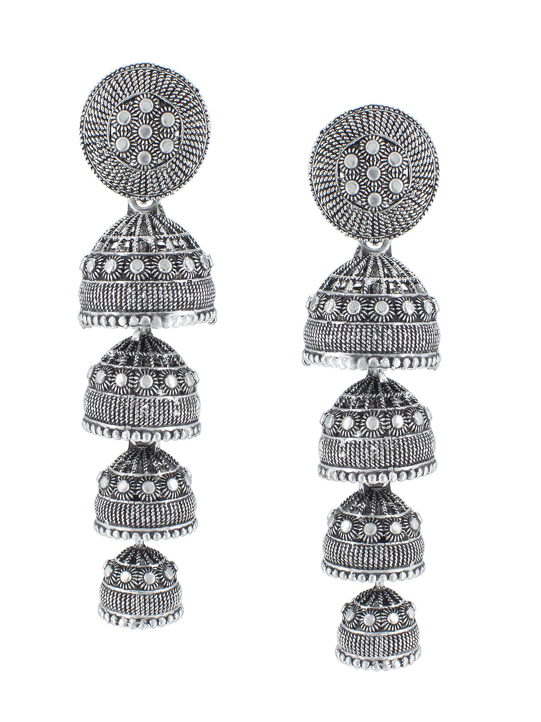 Oxidized Floral Multi Layered Jhumka Earrings