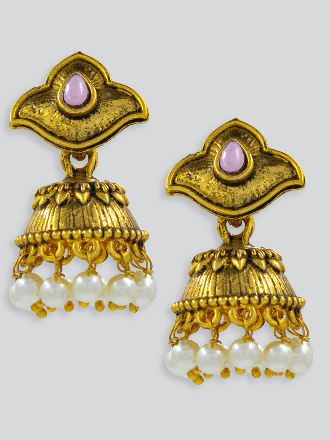 White Beads Drop Jhumki Earrings
