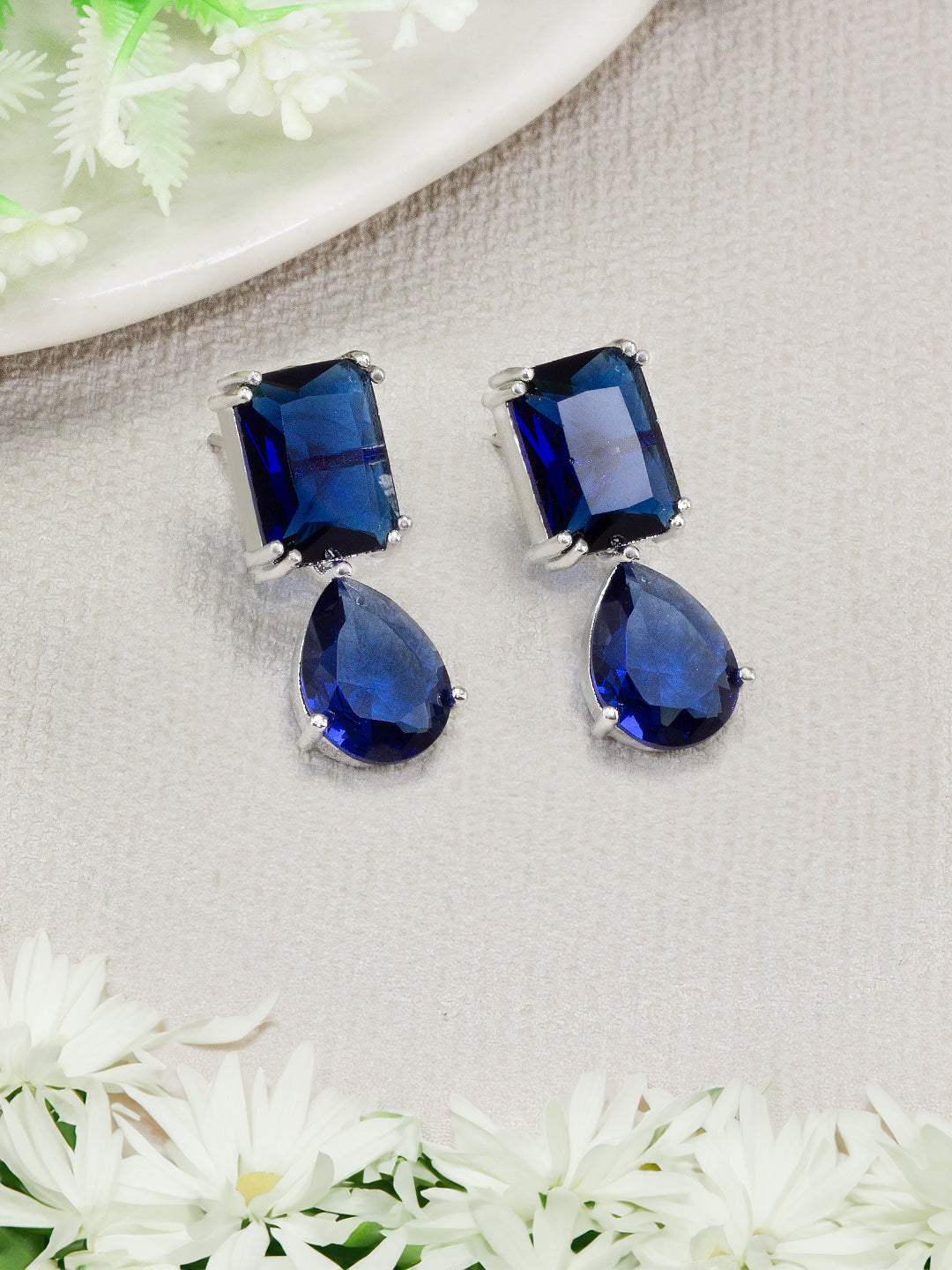 Blue Stone Studded Teardrop Earrings – PRIVIU
