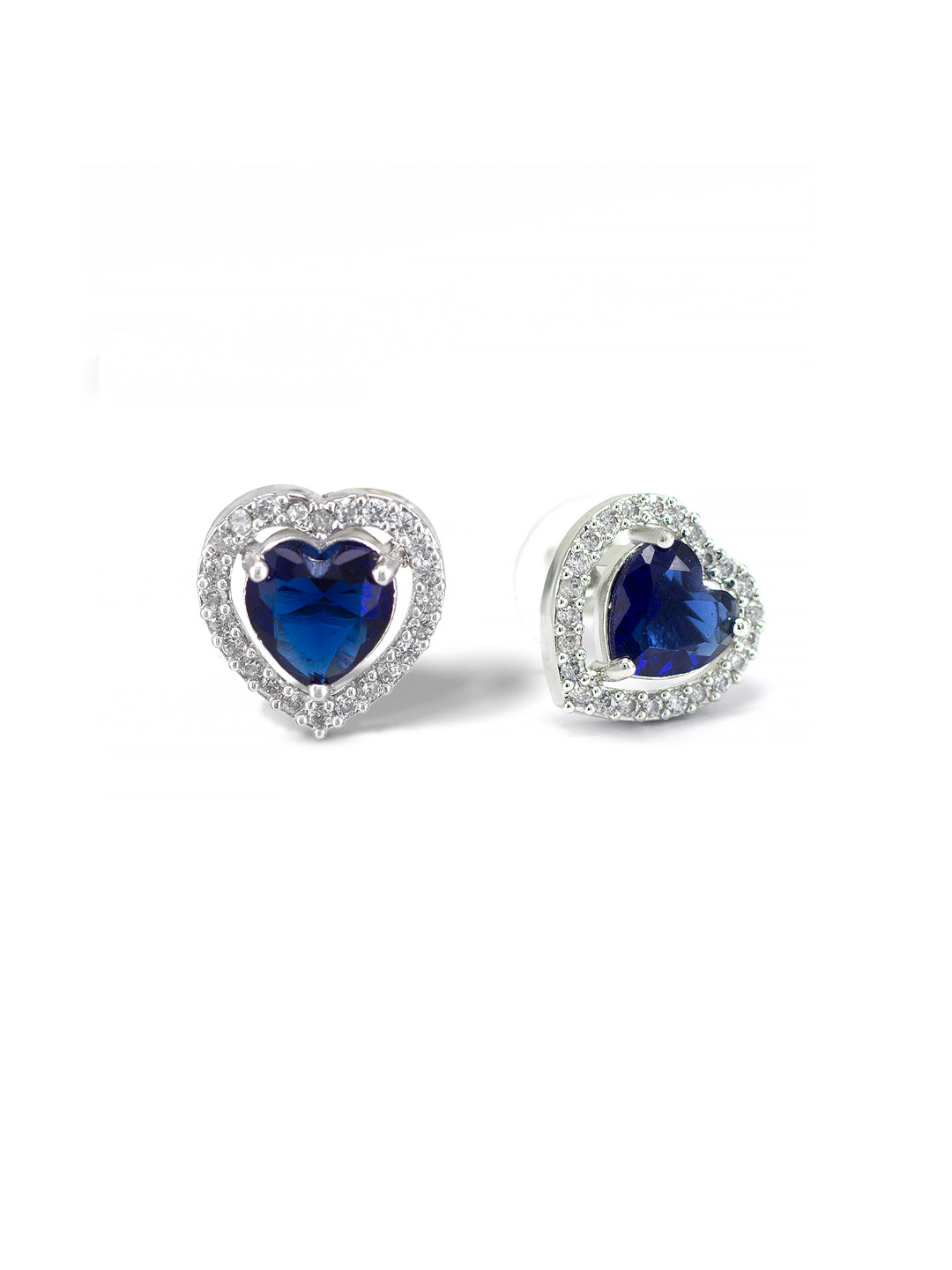 Blue Heart American Diamond Stud Earrings