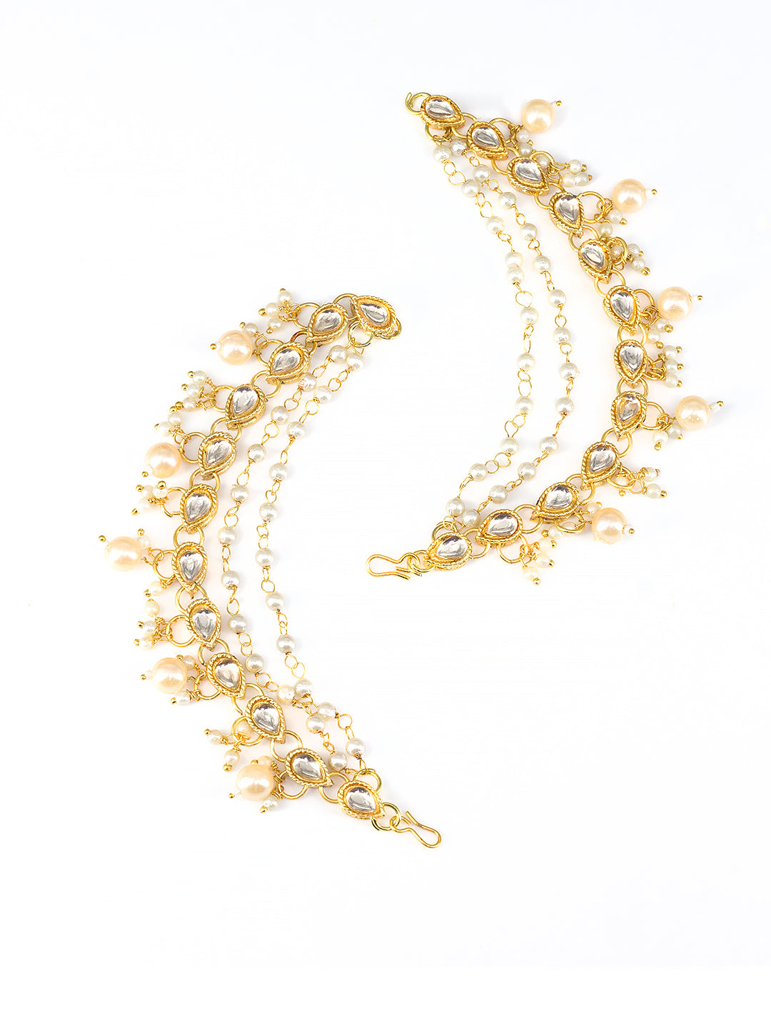 Artificial Stones & Beads Studded 3 Layered Ear Chain