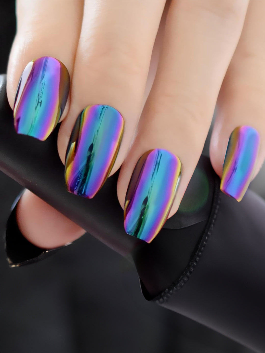Set of 24 Blue and White Metallic Duochrome stick on nails