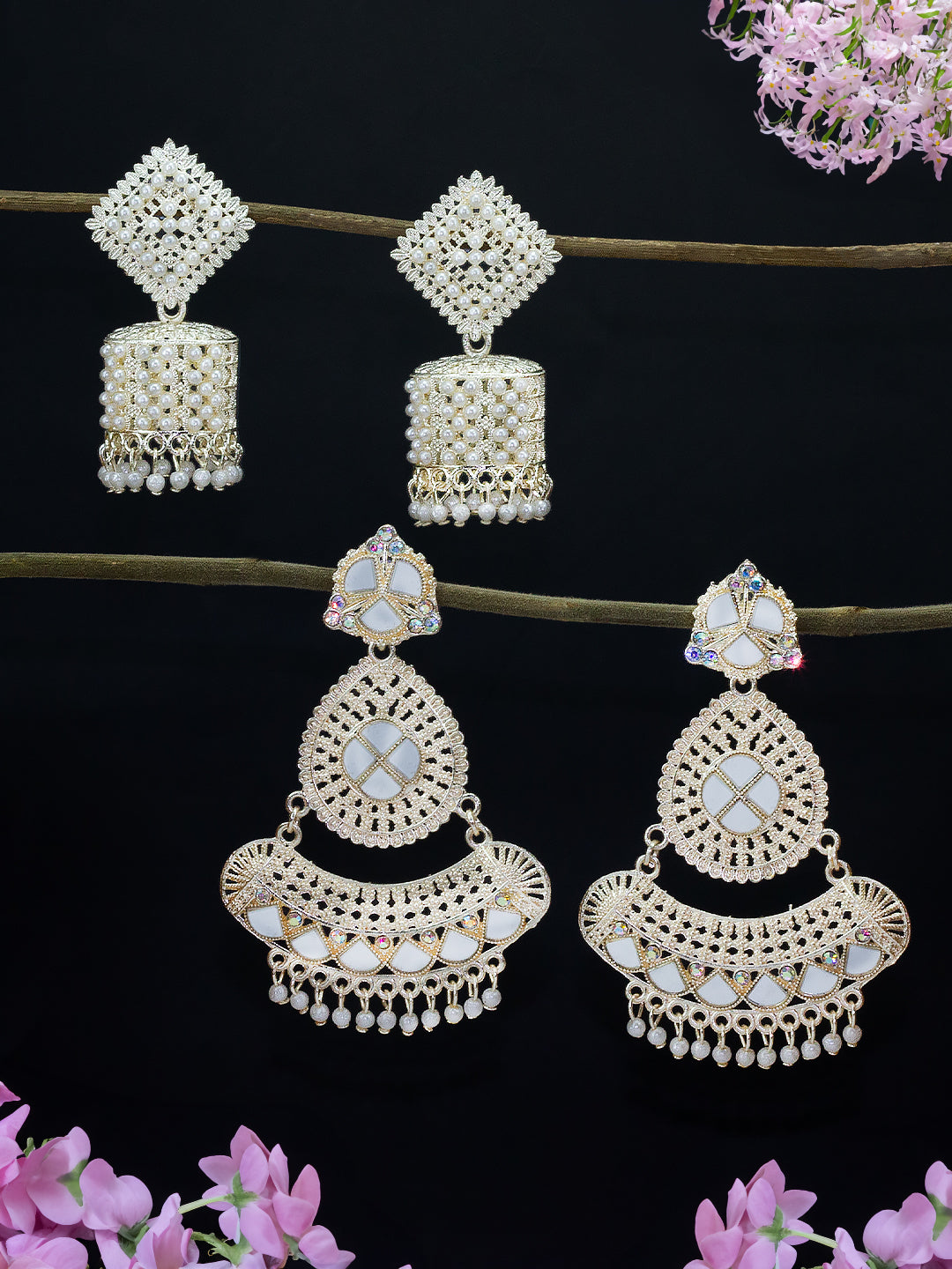 Pack of Gold Plated Artificial Beads Mirror Studded Jhumka