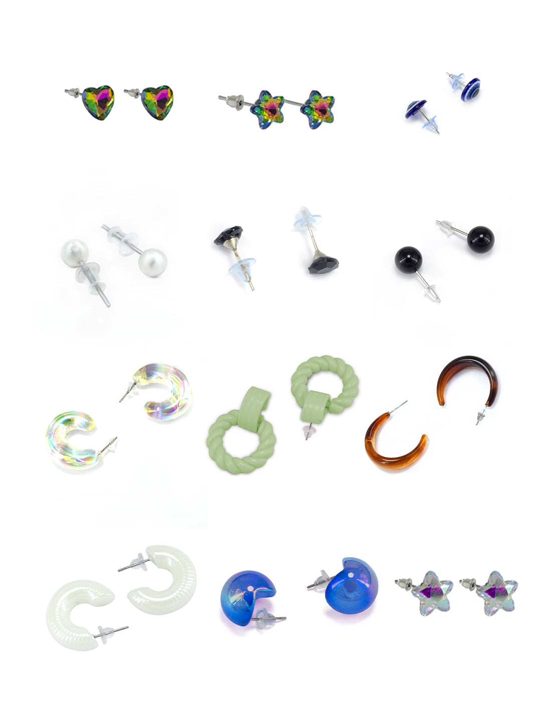 Pack of 12 Gold Plated Drop, Dangle & Studs Earrings