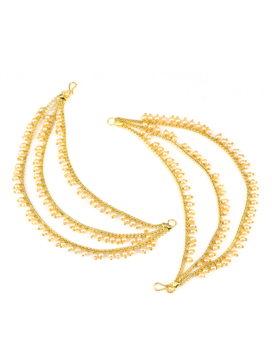 Bahubali Ear Chain 3 Layered with Small Pearl Beads