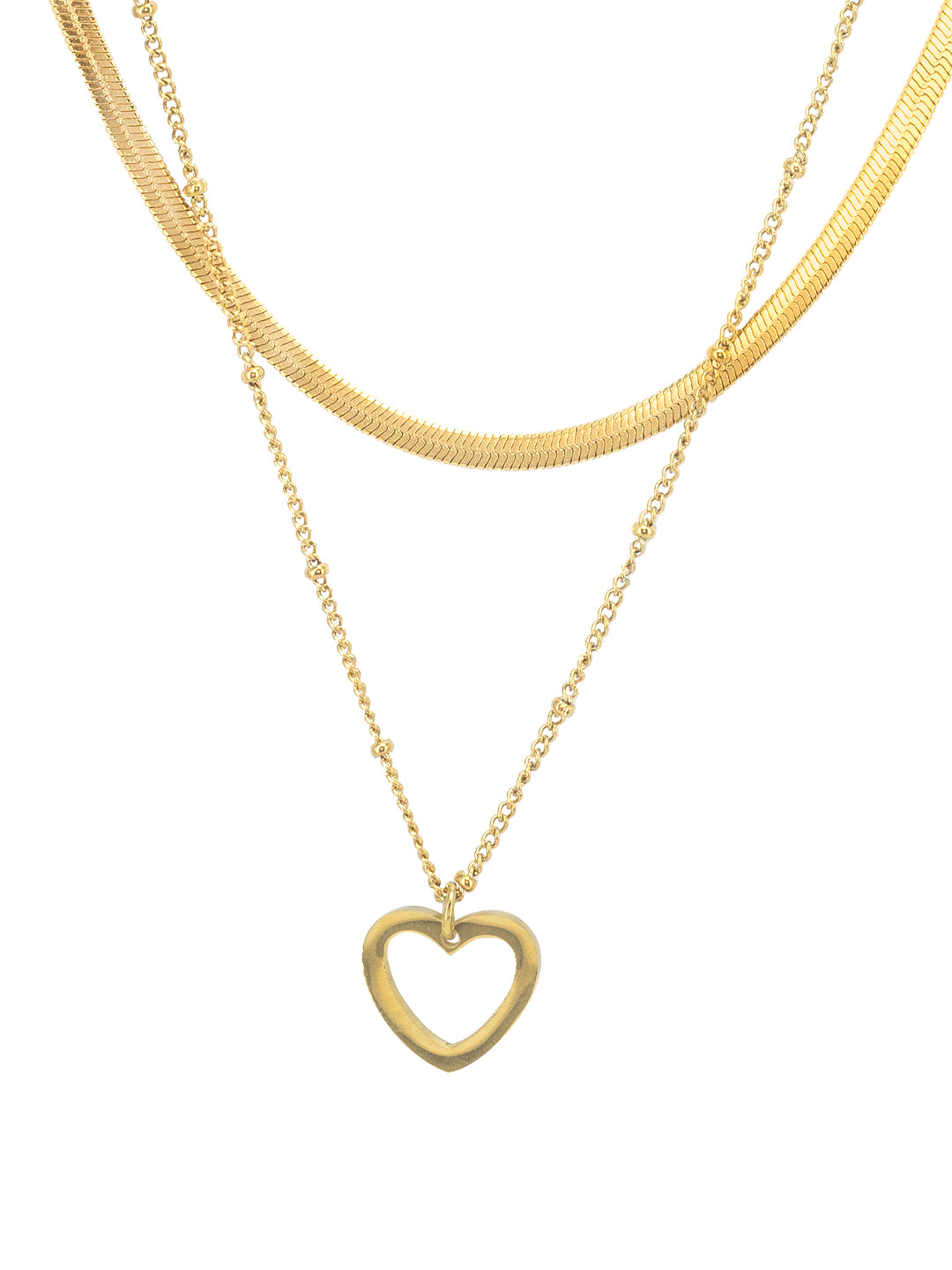 Double Layered Heart Stainless Steel Chain Necklace