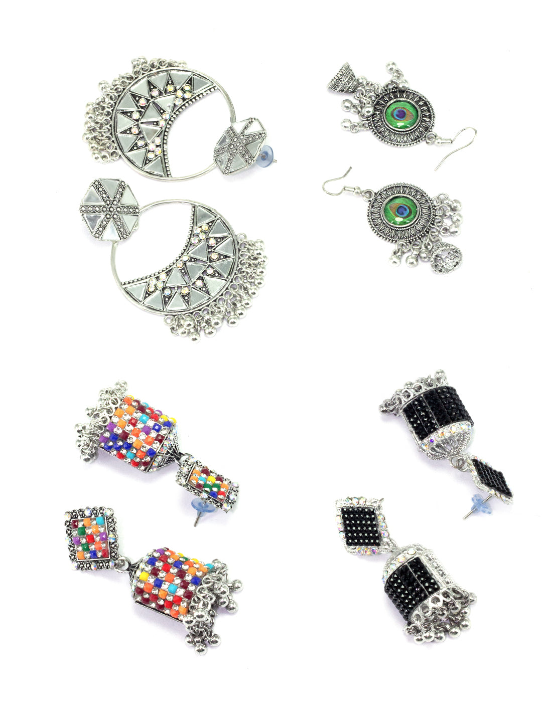 Pack of 4 Oxidized Jhumka Earrings