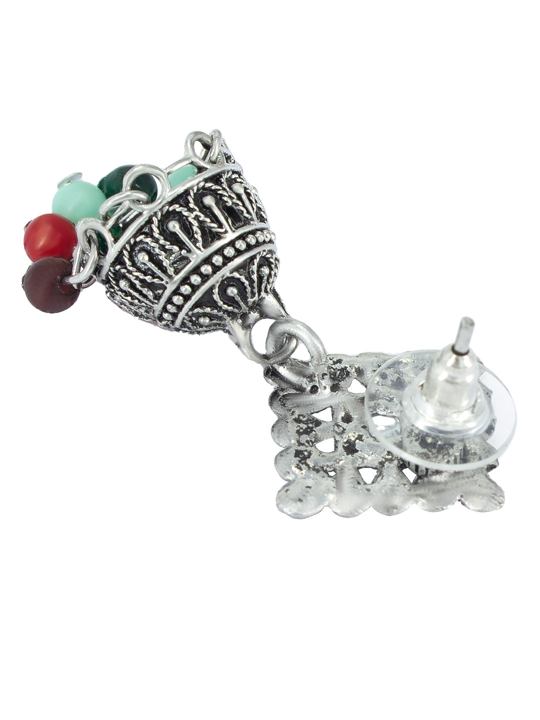 Oxidized Square Multicolor Beads Drop Jhumka Earrings