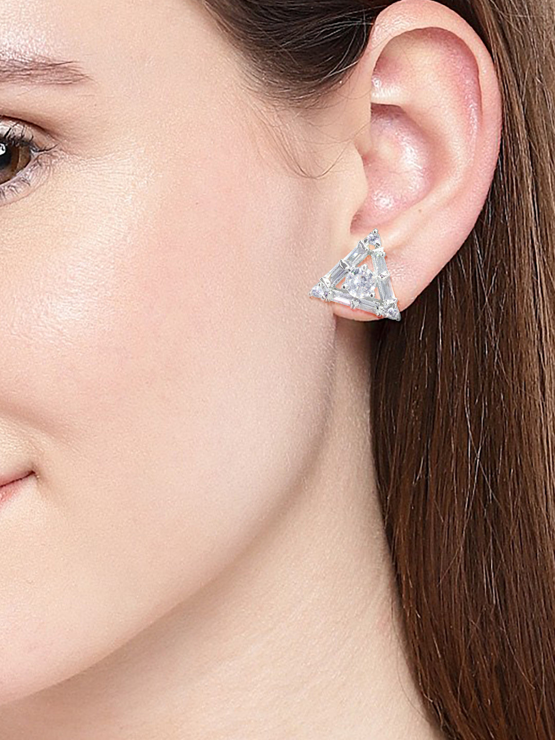Pack Of 3 Rhodium Plated Geometric American Diamond Earrings