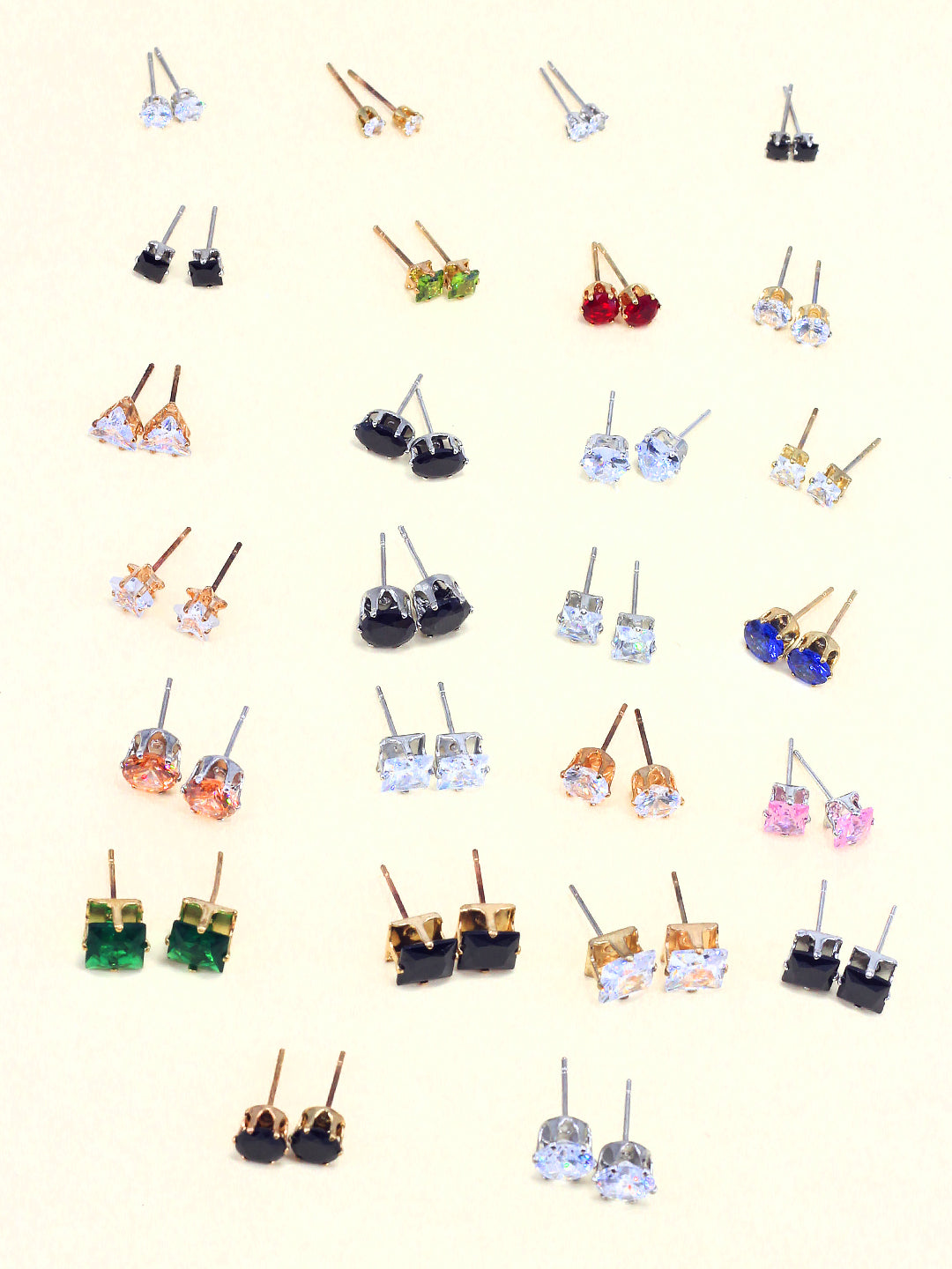 Pack of 26 Multicolour Geometric AD Stud Earrings