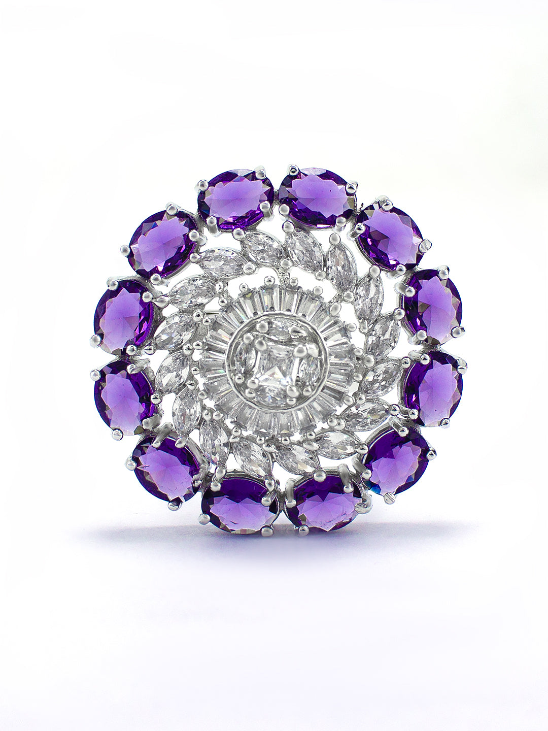 Purple AD Floral Adjustable Finger Ring